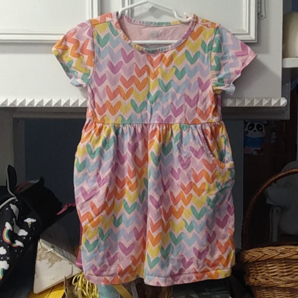 Girls 4t Wonder Nation pink dress with colorful hearts